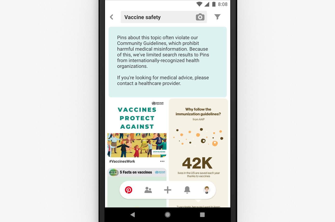 Pinterest begins displaying information from health organizations for vaccine-related searches